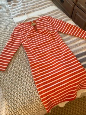 Michael Kors Orange and White Striped Dress with Gold Hardware